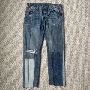 Levi's 501 Straight Leg Button Fly Jeans Patchwork Raw Hem W28 L27 Ragged Lands
